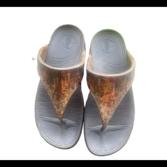 FIT FLOP Bronze Sequins Micro Wobble Board Workout Flip Flop Sandals Sz 9 - Picture 3 of 12